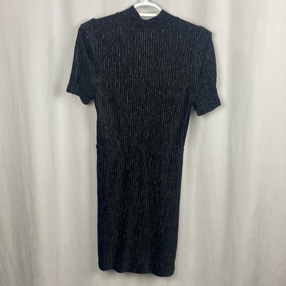 Anthropologie The Korner Black Silver Velvet Keyhole Mini Dress Ribbed - Size S - Picture 13 of 14